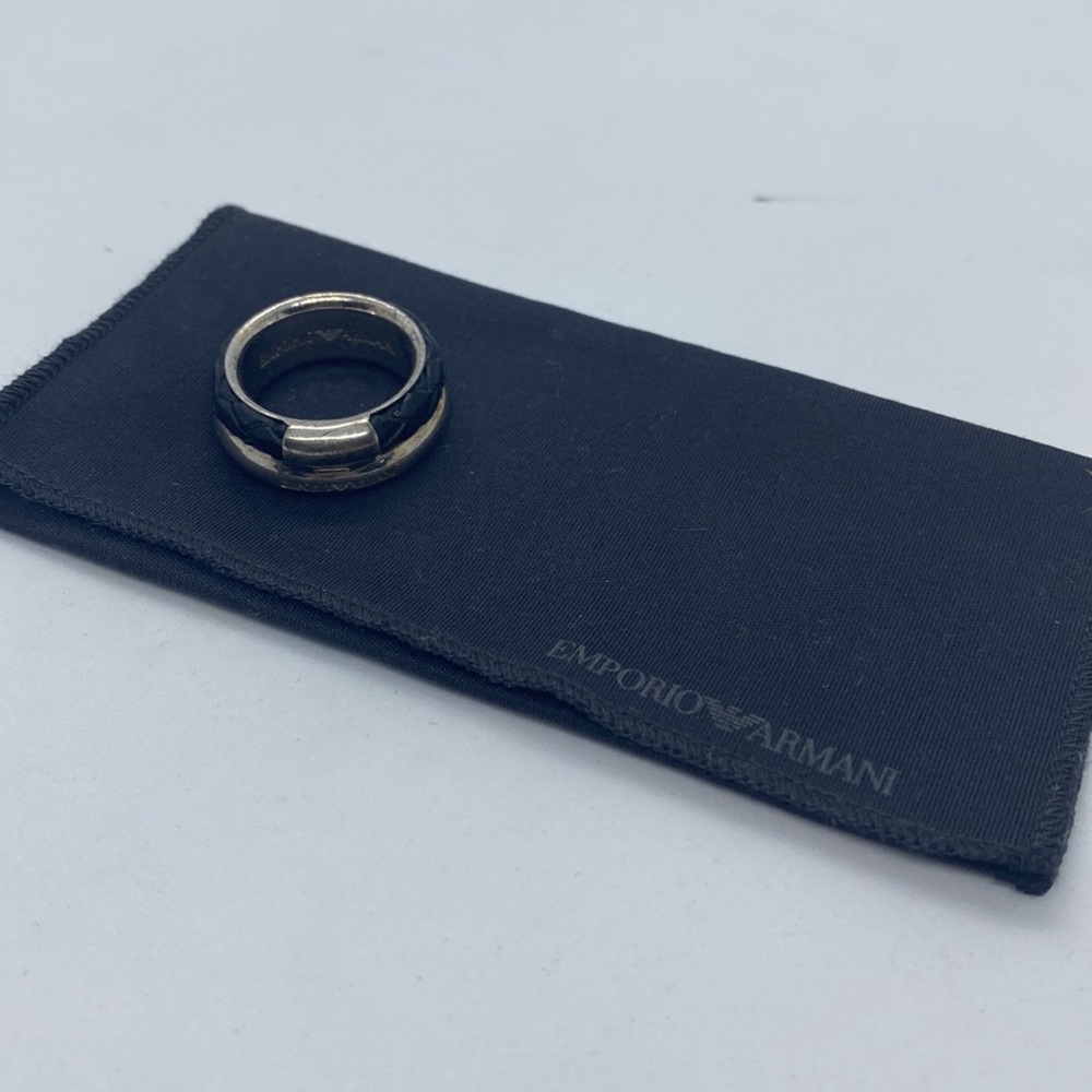 Emporio Armani 925 Sterling Silver Black Enamel Band Ring Designer Italy